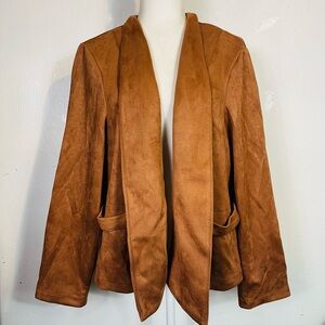 Messini Plus Size 3X Blazer Jacket Open Front Brown Camel Color Faux Suede